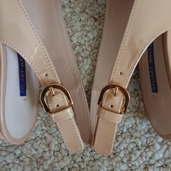 Stuart Weitzman Jean Patent Leather Slingback Wedge Sandals in nude size 7M - Picture 7 of 15